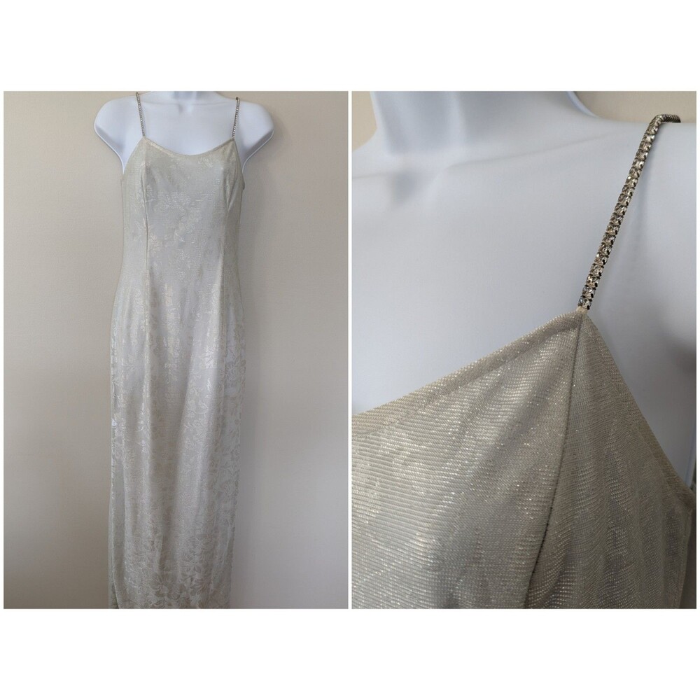Vtg Jessica McClintock Gunne Sax Slip Dress Sz 5/6 Jacquard Minimalist Elegant
